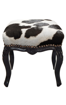 Respaldo barroco Louis XV piel de vaca negro y negro madera de brillo