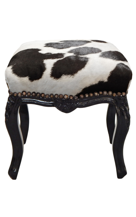 Barokne jalatugi Louis XV lehma nahk must ja läikiv must puit - 1