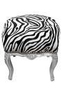 Baroque footrest Louis XV zebra fabric and silver wood