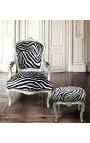 Repose-pied baroque de style Louis XV zebre et bois argent