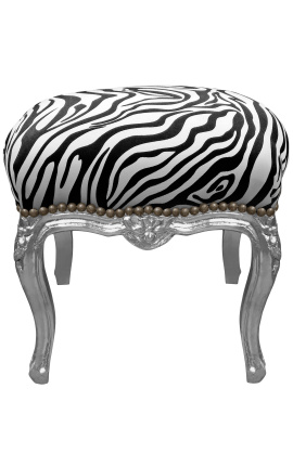 Baroque footrest Louis XV zebra fabric and silver wood
