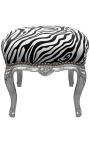 Baroque footrest Louis XV zebra fabric and silver wood - 1