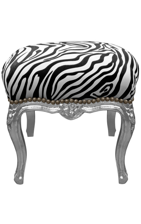 Repose-pied baroque de style Louis XV zebre et bois argent