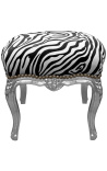 Barokni oslonac za noge Louis XV zebra tkanina i srebrno drvo