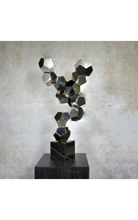 Duża współczesna rzeźba w chromowanym metalu "Minerały 2.0"