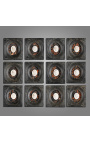 Conjunto de 12 marcos negros con cameos de yeso en el centro