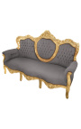 Sofa w stylu barokowym aksamitna tkanina w kolorze ciemnoszarym i złote drewno