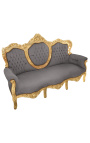 Barok sofa fløjl taupe stof og guld træ