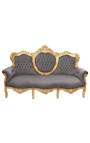Barok sofa fløjlsgrå stof og guldtræ - 1