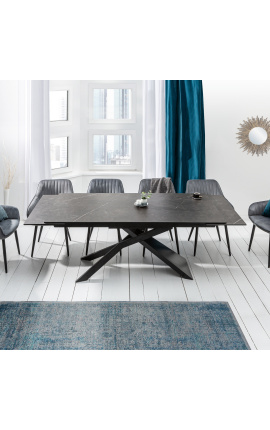 "Euforisk" matbord i svart stål och keramisk top 180-220-260