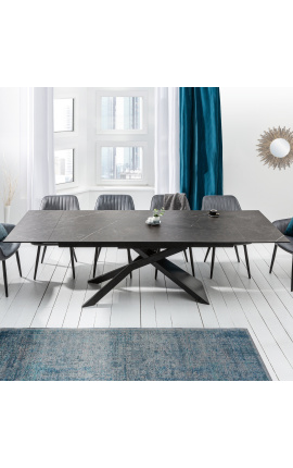 &quot;Euphorisk&quot; matbord i svart stål og grafit keramikk topp 180-220-260