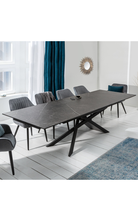 "Euphoriek" eten tafel in zwarte staal en grafit keramiek top 180-220-260