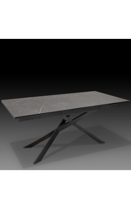 "Euphoric" dining table in black steel and graphite ceramic top 180-220-260