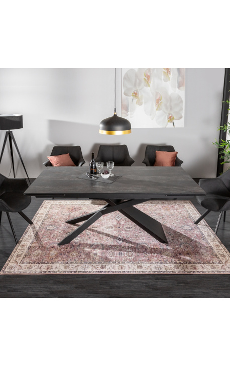 "Euphoric" dining table in black steel and lava ceramic top 180-220-260