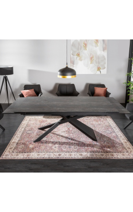 &quot;Euphoric&quot; dining table in black steel and lava ceramic top 180-220-260