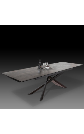 Table de repas "Euphoric" acier noir et plateau en céramique lave 180-220-260