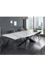 Tavolo da pranzo "Euphoric" in acciaio nero e piano in ceramica marmo bianco 180-220-260