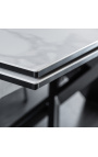 "Eufora" jedálenský stôl v čiernej ocele a bielej mramorovej keramických top180-220-260