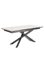 "Euphoric" dining table in black steel and white marble ceramic top 180-220-260