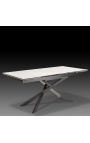 "Euforický" jídelní stůl v černém oceli a bílém mramoru z keramického povrchu 180-220-260