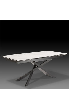 Обеденный стол Euphoric из черной стали и керамической столешницы из белого мрамора 180-220-260