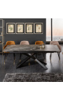 "Euphoric" dining table in black steel and gray marble ceramic top 180-220-260