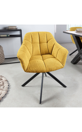 Set of 2 rotating "Betty" meal chairs in mustard yellow textured velvet