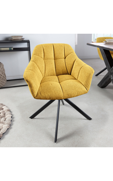 Dining chair "Betty" contemporary and rotating in yellow mustard velvet