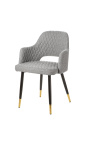 Ensemble de 2 chaises de repas "Madrid" design en velours gris clair