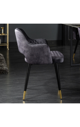 Set of 2 dining chairs &quot;Madrid&quot; design in gray velvet