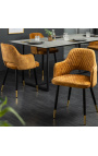 Ensemble de 2 chaises de repas "Madrid" design en velours jaune moutarde