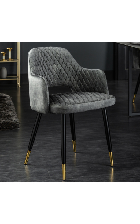 Set of 2 dining chairs "Madrid" design in gray velvet