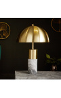Llum de taula "Burlys" de marbre gris i metall daurat, inspiració Art-Deco