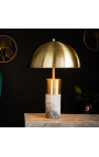 Lampada da tavolo "Burlys" in marmo grigio e metallo color oro, ispirazione Art-Deco
