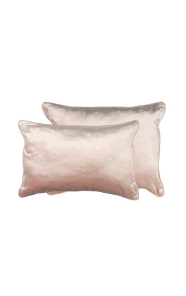 Stačiakampė pagalvėlė iš pudros rožinio aksomo su apdaila 35 x 45