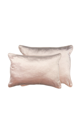 Coussin rectangulaire en velours rose poudré avec galon 35 x 45