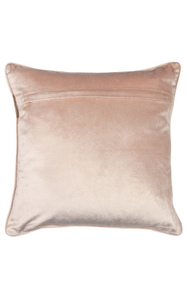 Coussin carré en velours rose poudré avec galon 45 x 45