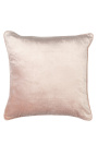 Coussin carré en velours rose poudré avec galon 45 x 45