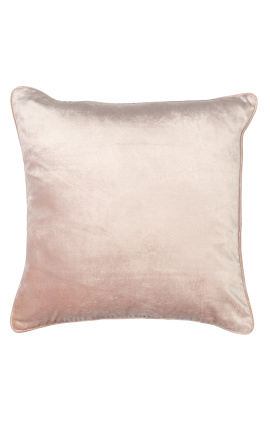 Almofada quadrada em veludo rosa pó com trança 45 x 45