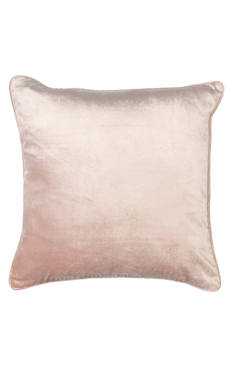 Firkantet pute i pudderrosa fløyel med kant 45 x 45