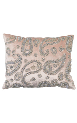 Rectangular cushion in powder pink velvet with Paisley 35 x 45