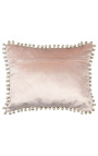 Cuscino rettangolare in velluto rosa cipria con pompon 35 x 45