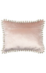 Rectangular powder pink velvet cushion with pompoms 35 x 45