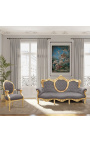 Barok sofa fløjlsgrå stof og guldtræ - 16
