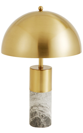 Candeeiro de mesa "Burlys" em mármore cinza e metal dourado, inspiração Art-Deco