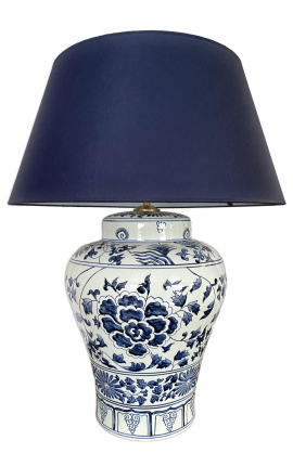 Gran lámpara de mesa Ming en cerámica azul acristalada
