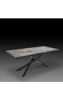"Euforický" jídelní stůl v černém oceli a šedém mramoru keramický vrchol 180-220-260
