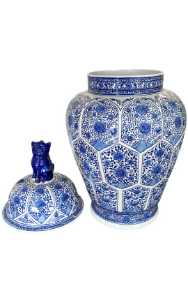 Gerro decoratiu tipus urna &quot;Ming&quot; en ceràmica blava esmaltada, model gran