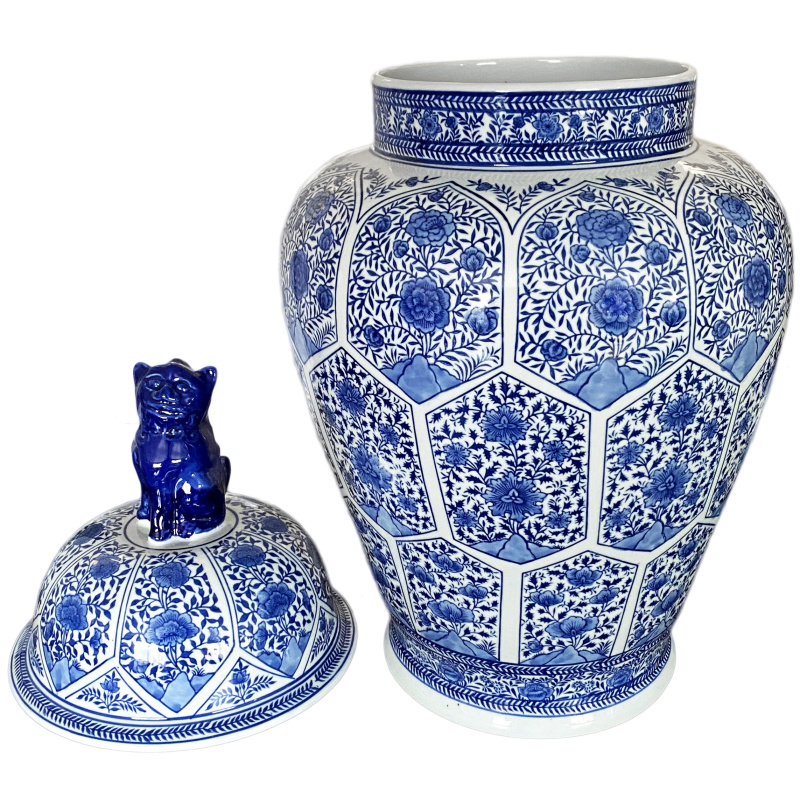 Decorative urn-type vase Ming in blue enamelled ceramic, large model