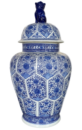 Decoratieve urn-type vase "Ming" in blauw emale keramische, groot model